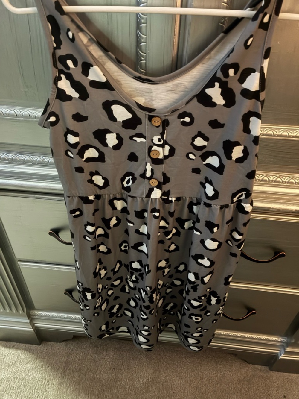 SHEIN Gray Black White Leopard Tank Dress